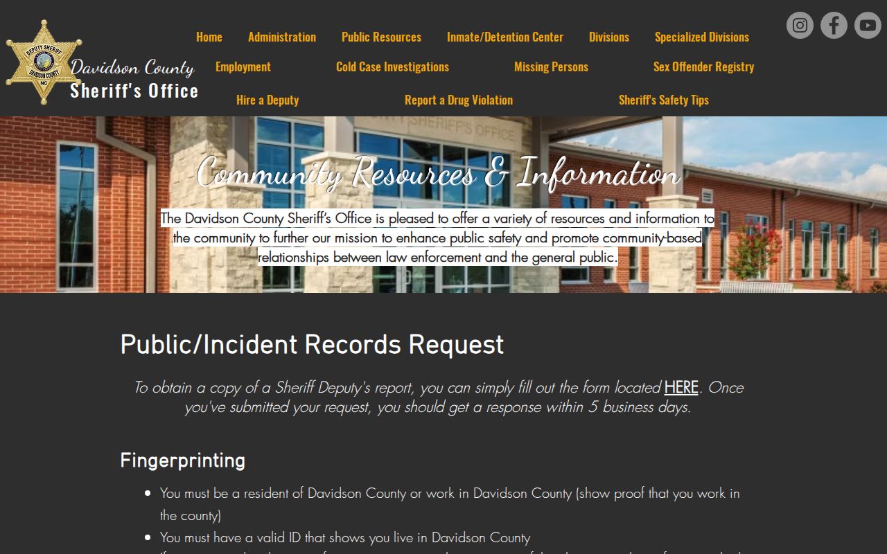 Davidson County public records request path for booking records