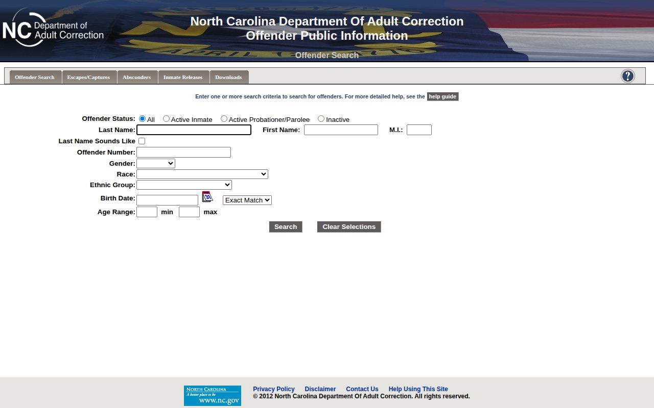 North Carolina Department of Adult Correction offender search for Davidson County records