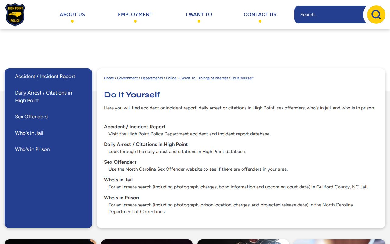High Point official daily arrest and jail search links for High Point busted mugshots