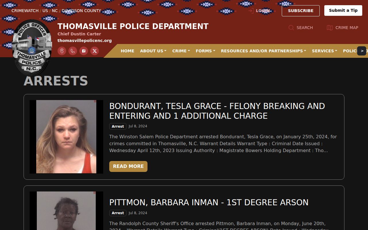 Thomasville Police CRIMEWATCH arrests source for Thomasville busted mugshots